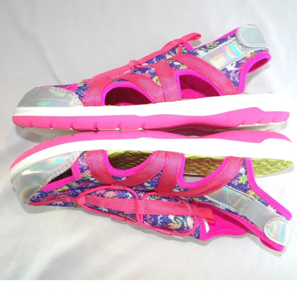 Lands End Youth 6M Girls Sport Sandals Pink Floral‎ Holographic Water Shoes